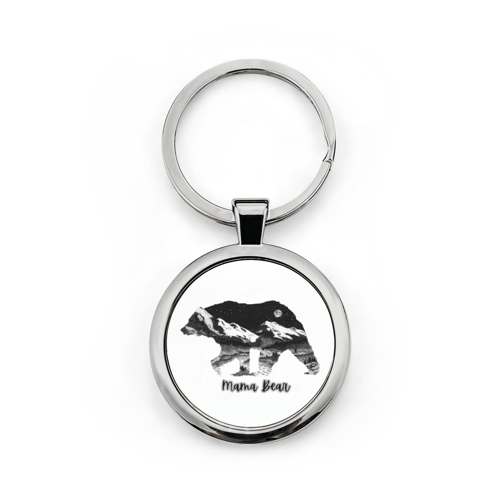 Mama Bear Round Stainless Steel Keychain