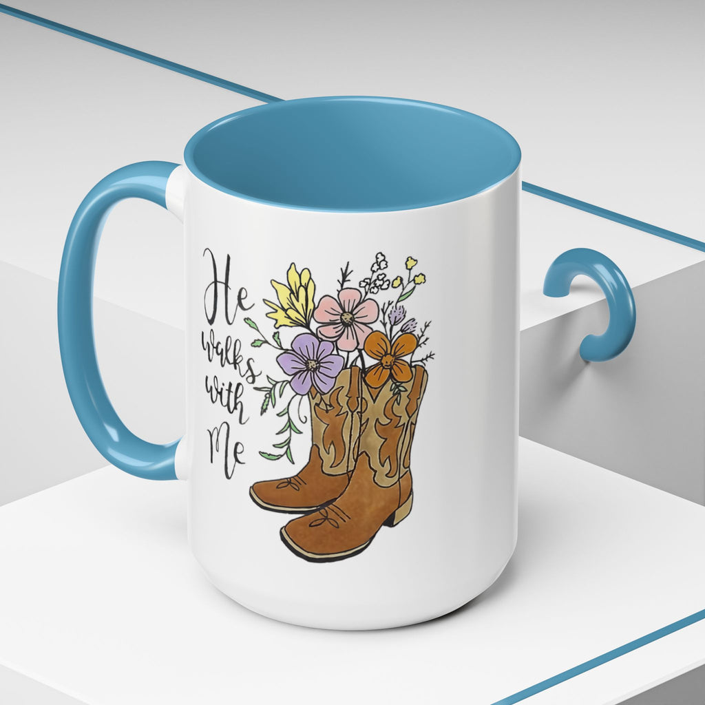 He Walks With Me Coffee Mug, Christian Gift, Stylish Ceramic Mug, Unique Art Mug for Home or Office, Creative Gift Idea for Holidays