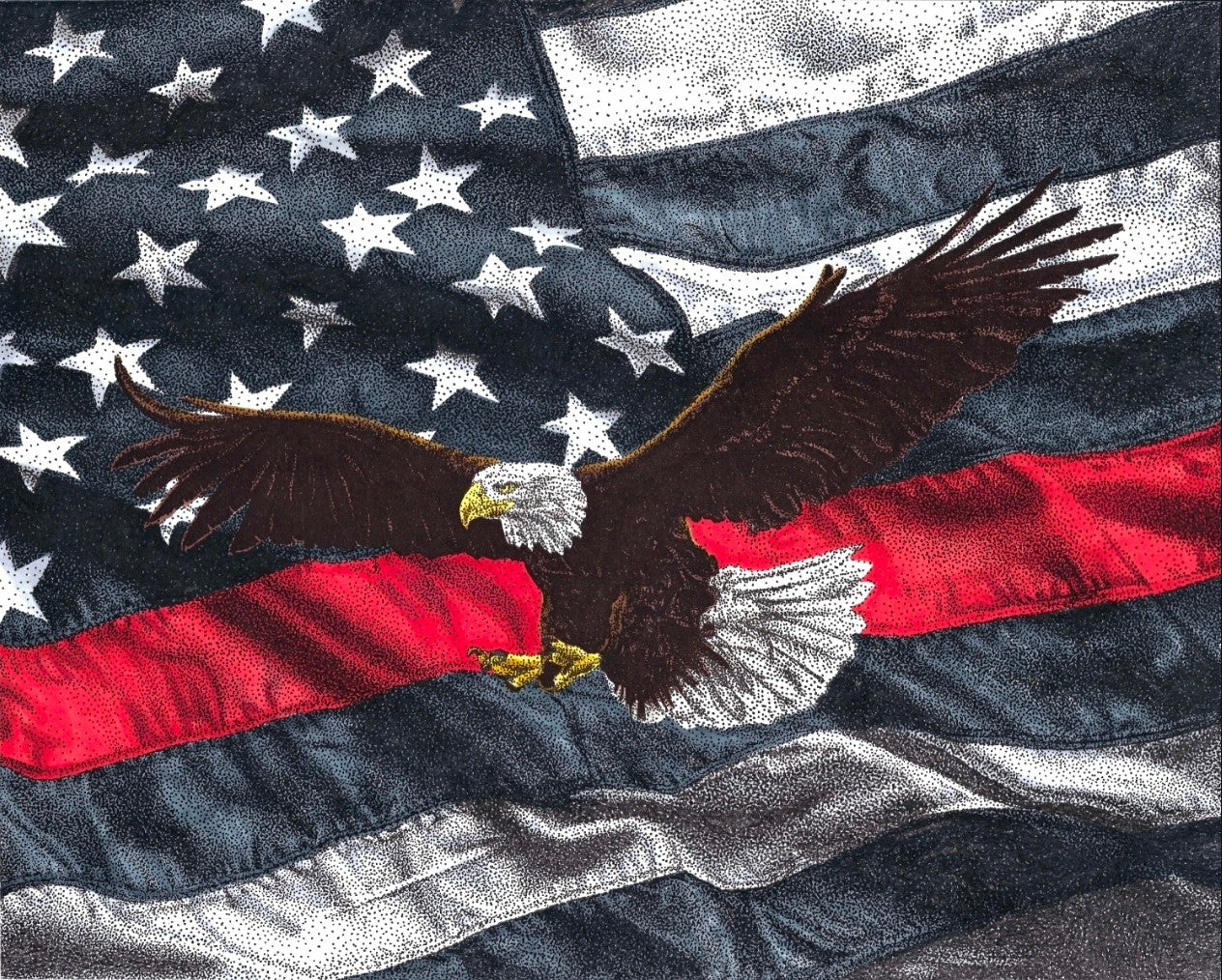 Eagle and Firefighter Red Line Flag